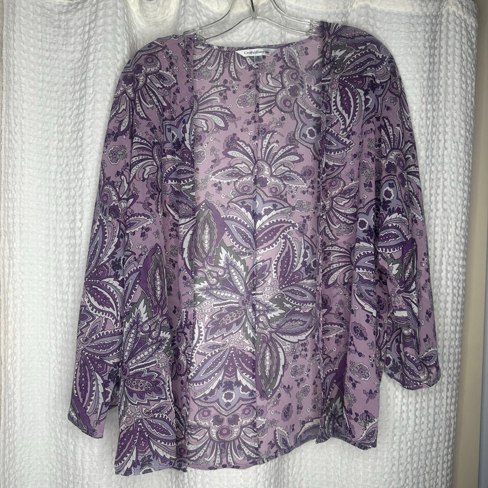 Women's Croft & Barrow Purple Paisley Kimono Blouse Size M